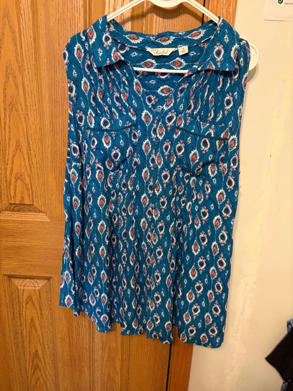 Printed Teal A-Line Women's blouse